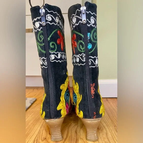 ⚡️Stunning Vintage 90s Neon Floral PSYCHEDELIC Embroidered Kilim Art Heeled Boot - Picture 10 of 16